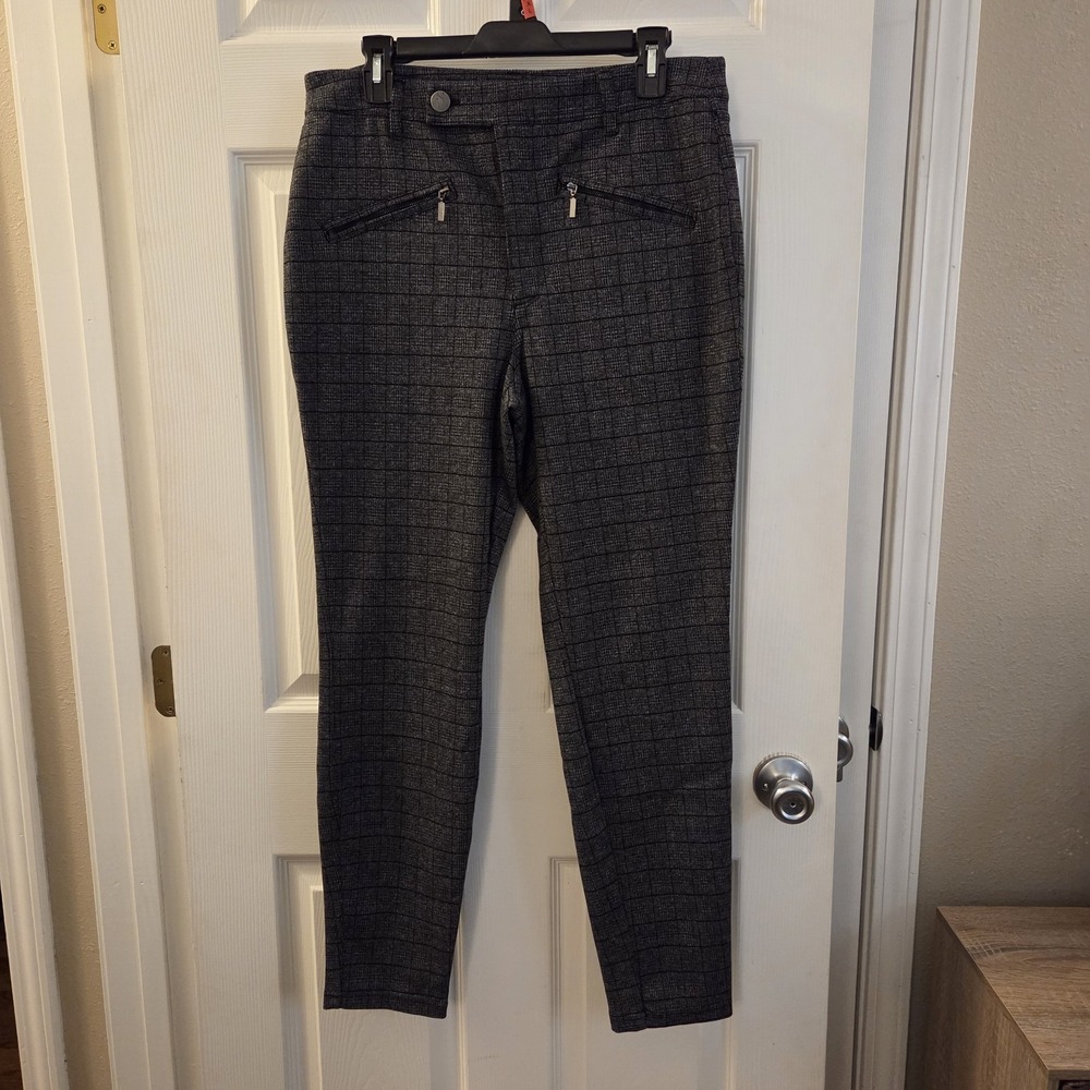 Simply Vera Vera Wang sz L skinny plaid pants casual career chic neutral stretch